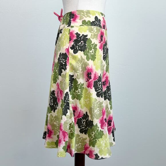 Ann Taylor Y2K Floral 100% Silk Flowy A-Line Knee Length Skirt - Picture 6 of 9
